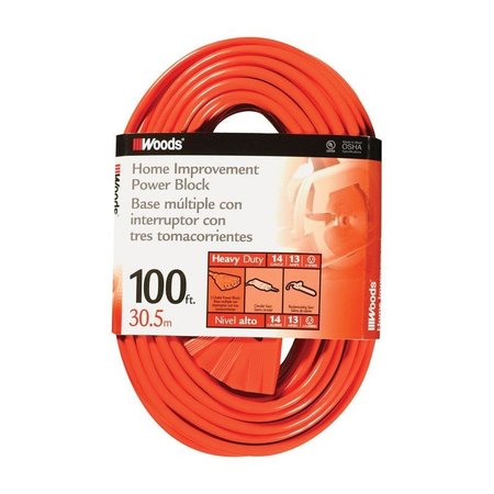 WOODS Cord Ext Out14/3X100Ft 3Ot Org 0827